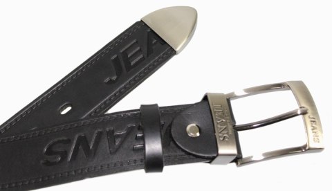 Pasek Skórzany COMPLEX (PL) Tłoczony Napis "JEANS" Skóra Licowa EXTRA 40 mm Czarny Z Metalową Końcówką Pasek Skórzany COMPLEX (PL) Tłoczony Napis "JEANS" Skóra Licowa EXTRA 40 mm Czarny Z Metalową Końcówką