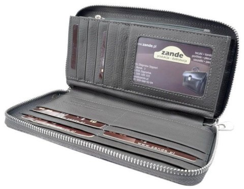 Portfel Damski Skóra Naturalna GREGORIO Duży Z Metalowym Suwakiem Piórnik Lakierowany GF-119 CZARNY RFID 19 x 10 x 2.5 [cm]