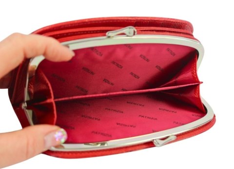 Portfel Damski Skóra Naturalna PATRIZIA Duży Z Klamrą Piórnik Lakierowany FL 123 RFID CZERWONY 19 x 10 x 3 [cm]