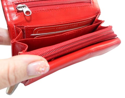 Portfel Damski Skórzany Cavaldi PP-N33-SCL RIFD CZERWONY Skóra Licowa Z Suwakiem Wewnątrz 13 x10 x 4 [cm]