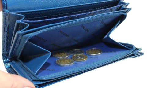 Portfel Damski Skórzany Lakierowany GREGORIO Długi Z Suwakiem Lakierowany GF-110 NIEBIESKI RFID 17 x 9 x 4 [cm]