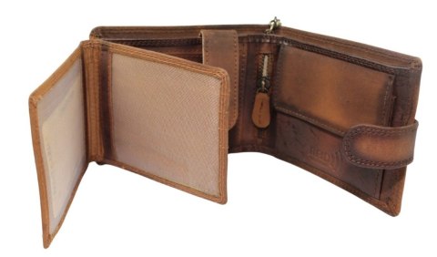Portfel Męski Peterson Skóra Naturalna N992L Poziomy Z Zapinką Dwa Skrzydełka I Łańcuszek BRĄZOWY RFID 12 x 9,5 x 3 [cm] AUTO