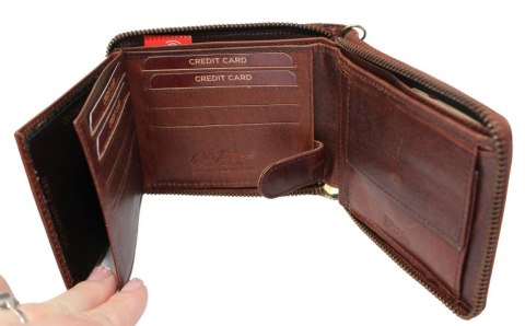 Portfel Męski Skórzany Peterson Skóra Naturalna Duży Piórnik Z Zapięciem Na Suwak N992C BRĄZOWY "PISTONS" 13 x 10 x 2 [cm]