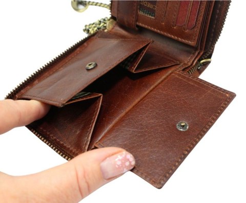 Portfel Męski Skórzany Peterson Skóra Naturalna Duży Piórnik Z Zapięciem Na Suwak N992C BRĄZOWY "PISTONS" 13 x 10 x 2 [cm]