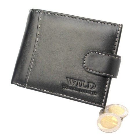 Portfel Męski WILD Skóra Licowa Mały Poziomy Z Zapięciem RFID 5504-1 11.5 x 8.5 x 2 [cm]