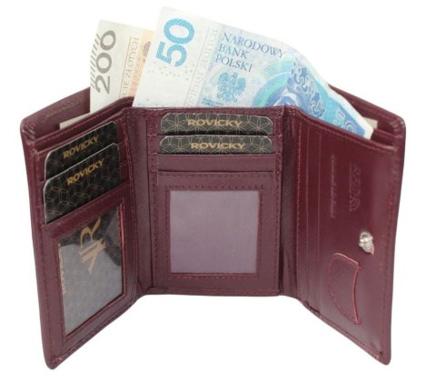 Portfel Damski ROVICKY (PL) Skóra Licowa Suwak Na Zewnątrz  R-RD-33-GCL BURGUND 12 x9 x 3 [cm]