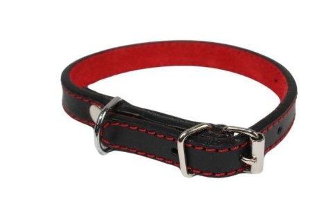 Solidna Obroża Dla Psa Czarna z Czerwoną Nitką Skóra Naturalna 12 mm 20-28 [cm] WIREX (PL)