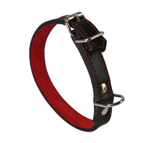 Solidna Obroża Dla Psa Czarna z Czerwoną Nitką Skóra Naturalna 16 mm 20-28 [cm] WIREX (PL)