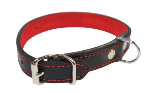 Solidna Obroża Dla Psa Czarna z Czerwoną Nitką Skóra Naturalna 16 mm 20-28 [cm] WIREX (PL)