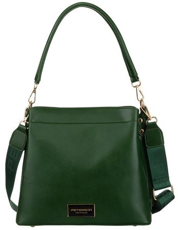 Torebka Z Ekologicznej Skóry Włoskiej PETERSON 9993 Z Podwójnym Paskiem ZIELONA 25 x 28 x 10 [cm]