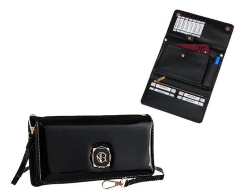 Portfel Damski Rovicky (PL) Skóra Włoska Poziomy z Funkcją Torebki R-MW-01-6083 CZARNY 21 x 11 x 4 [cm]