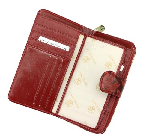 Portfel Damski Skóra Naturalna GREGORIO Z Suwakiem Piórnik RFID HL116 CZERWONY 16 x 9,5 x 3 [cm]