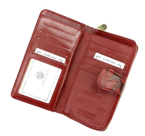 Portfel Damski Skóra Naturalna GREGORIO Z Suwakiem Piórnik RFID HL116 CZERWONY 16 x 9,5 x 3 [cm]