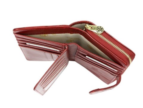 Portfel Damski Skóra Naturalna GREGORIO Z Suwakiem Piórnik RFID HL116 CZERWONY 16 x 9,5 x 3 [cm]