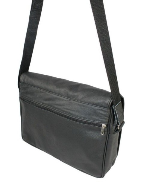 Skórzana Torba Na Ramię Pozioma GRETOS (PL) Listonoszka Z Klapką CZARNA 37 x 30 x 9 [cm]