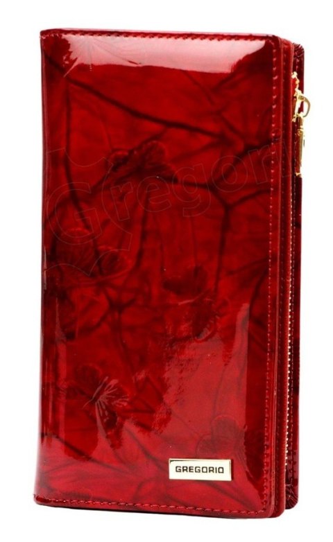 Portfel Damski Skórzany GREGORIO Lakierowany Długi Z Suwakiem Na Zewnątrz BTS-124 CZERWONY 19,5 x 10 x 3,5 [cm]