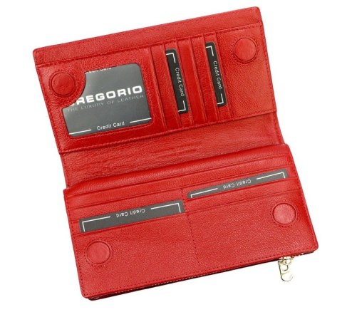 Portfel Damski Skórzany GREGORIO Lakierowany Długi Z Suwakiem Na Zewnątrz BTS-124 KREMOWY 19,5 x 10 x 3,5 [cm]