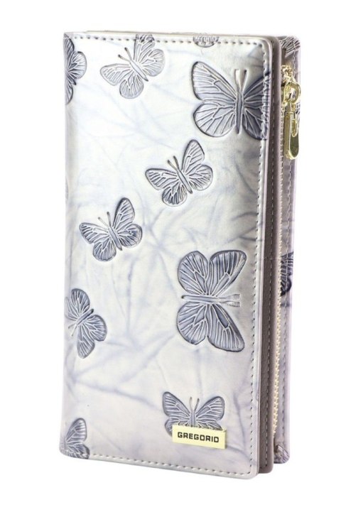 Portfel Damski Skórzany GREGORIO Lakierowany Długi Z Suwakiem Na Zewnątrz BTS-124 KREMOWY 19,5 x 10 x 3,5 [cm]