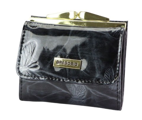 Portfel Damski Skórzany GREGORIO Skóra Licowa Lakierowany Mały Z Klamrą BTS-126 CZARNY 9.5 x 8 x 2.5 [cm]