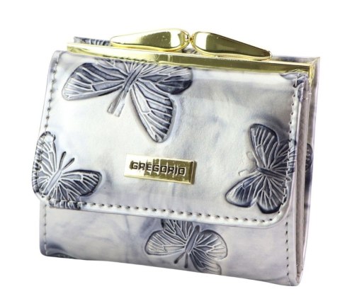 Portfel Damski Skórzany GREGORIO Skóra Licowa Lakierowany Mały Z Klamrą BTS-126 KREMOWY 9.5 x 8 x 2.5 [cm]