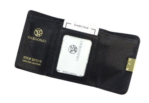 Portfel Damski Skórzany GREGORIO Skóra Licowa Lakierowany Mały Z Klamrą RFID GF-126 CZERWONY 9.5 x 8 x 2.5 [cm]