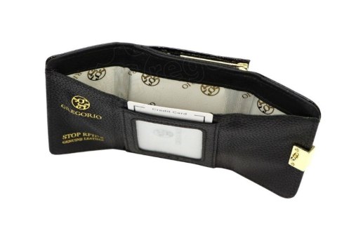 Portfel Damski Skórzany GREGORIO Skóra Licowa Lakierowany Mały Z Klamrą RFID GF-126 CZERWONY 9.5 x 8 x 2.5 [cm]