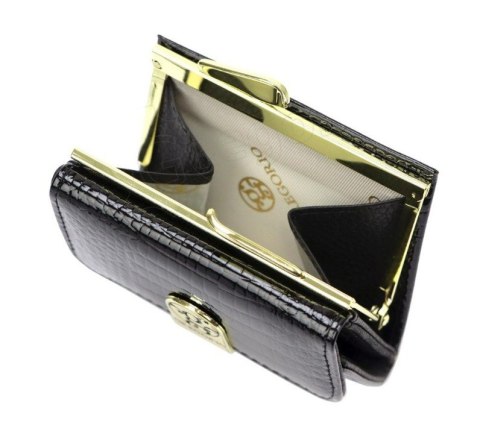 Portfel Damski Skórzany GREGORIO Skóra Licowa Lakierowany Mały Z Klamrą RFID GF-126 CZERWONY 9.5 x 8 x 2.5 [cm]