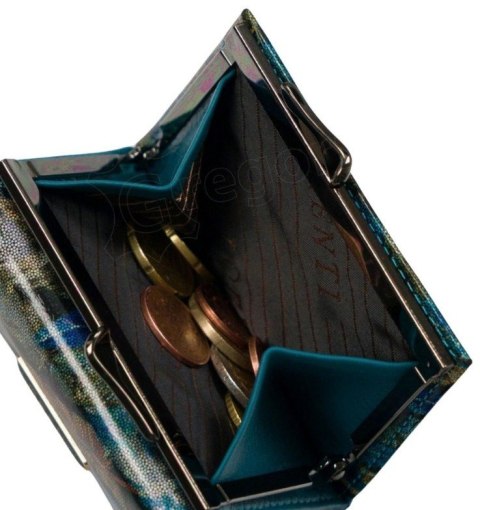 Portfel Damski Skórzany LORENTI Skóra Licowa Lakierowany Mały Z Klamrą RFID 55287-HYM ZIELONY 9,5 x 7,5 x 3 [cm]