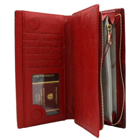 Portfel Damski Skórzany Peterson Lakierowany Długi Z Suwakiem Na Zewnątrz PTN-421431-BF CZERWONY 19,5 x 10 x 3,5 [cm]