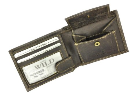 Portfel Męski Skórzany ALWAYS WILD Skóra Licowa Mały Poziomy  RFID N0035-CHM/8717 KONIAKOWY 10 x 9 x 2 [cm]