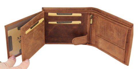 Portfel Męski Skórzany Peterson Skóra Naturalna Duży Poziomy Bez Zapięcia Dwa Skrzydełka N992 BRĄZOWY "AMSTAFF" 13 x 10 x 2 [cm]