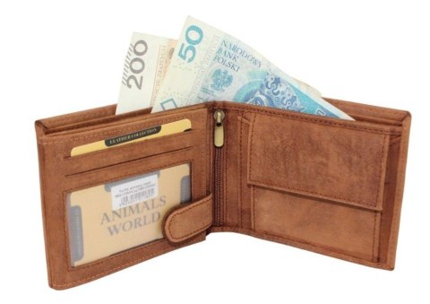 Portfel Męski Skórzany Peterson Skóra Naturalna Duży Poziomy Bez Zapięcia Dwa Skrzydełka N992 BRĄZOWY "AMSTAFF" 13 x 10 x 2 [cm]