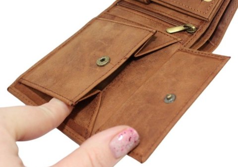 Portfel Męski Skórzany Peterson Skóra Naturalna Duży Poziomy Bez Zapięcia Dwa Skrzydełka N992 BRĄZOWY "AMSTAFF" 13 x 10 x 2 [cm]