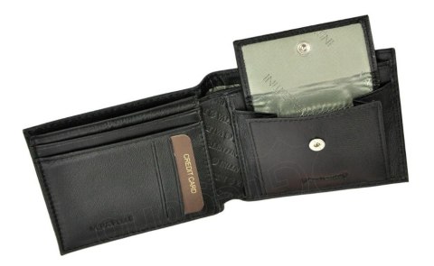 Portfel Męski Skórzany VALENTINI Mały Skóra Bydlęca Poziomy Jedno Skrzydełko 306-992 CZARNY 11 x 8,5 x 2 [cm]