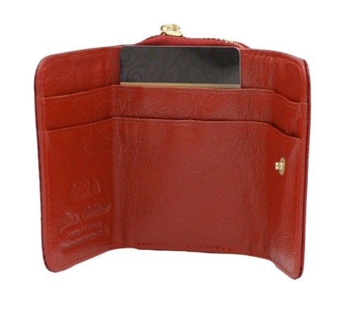 Portfel Skórzany Peterson Bułeczka Skóra Naturalna Z Suwakiem RFID PTN-423229 CZERWONY 9 x 7 x 3 [cm]