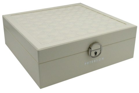 Elegancka i Stylowa Szkatułka Na Biżuterię PETERSON Pojemny Organizer PTN SZK-03 BIAŁY 25,5 x 25 x 8 [CM]