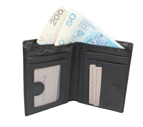 Elegancki Portfel Męski Skórzany NICOLAS 1003 Skóra Licowa Duży Pionowy Bez Zapięcia Na Magnes Suwak Na Bilon 13,5 x 10 x 2 [cm]