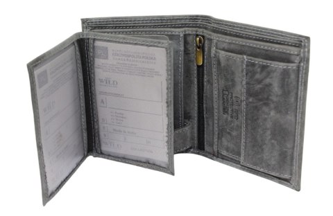 Portfel Męski Skórzany ALWAYS WILD Skóra Licowa Duży Pionowy Dwa Skrzydełka RFID N4-P-CHM 0983 CZARNY 13 x 10 x 2 [cm]