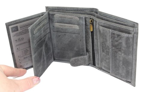 Portfel Męski Skórzany ALWAYS WILD Skóra Licowa Duży Pionowy Dwa Skrzydełka RFID N4-P-CHM 0983 CZARNY 13 x 10 x 2 [cm]