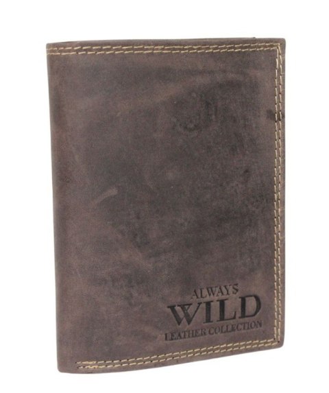 Portfel Męski Skórzany ALWAYS WILD Skóra Licowa Duży Pionowy Dwa Skrzydełka RFID N4-P-CHM 0990 BRĄZOWY 13 x 10 x 2 [cm]