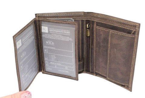 Portfel Męski Skórzany ALWAYS WILD Skóra Licowa Duży Pionowy Dwa Skrzydełka RFID N4-P-CHM 0990 BRĄZOWY 13 x 10 x 2 [cm]