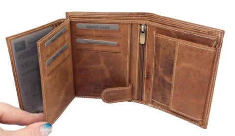 Portfel Męski Skórzany ALWAYS WILD Skóra Licowa Duży Pionowy Dwa Skrzydełka RFID N4-P 1003 JASNY BRĄZOWY 13 x 10 x 2 [cm]