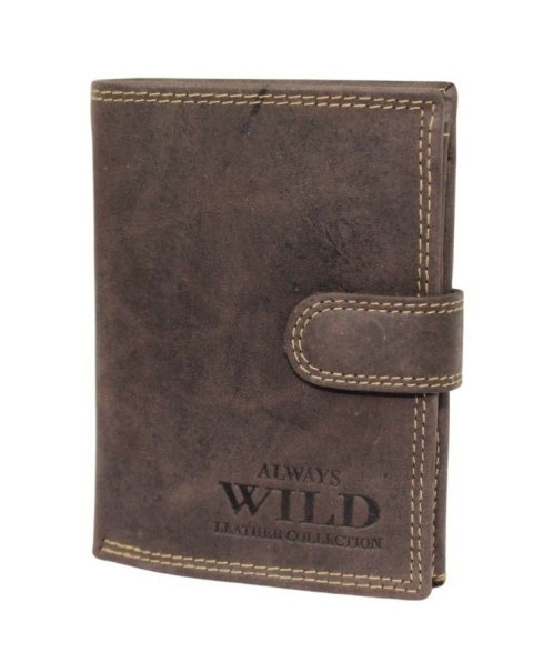 Portfel Męski Skórzany ALWAYS WILD Skóra Licowa Duży Pionowy Z Zapięciem RIFD N4L-CHM 13 x 10 x 2 [cm]