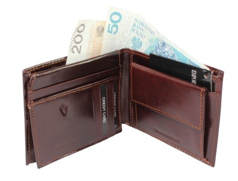 Portfel Męski Skórzany EMPORIO VALENTINI Duży Skóra Bydlęca Poziomy Jedno Skrzydełko 563-292E BRĄZOWY 12,5 x 10 x 2,5 [cm]
