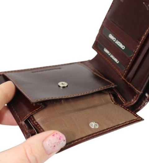 Portfel Męski Skórzany EMPORIO VALENTINI Duży Skóra Bydlęca Poziomy Jedno Skrzydełko 563-292E BRĄZOWY 12,5 x 10 x 2,5 [cm]