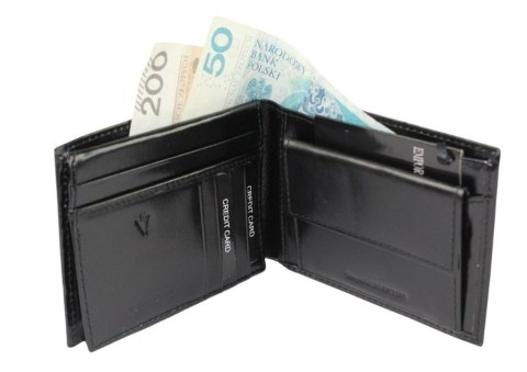 Portfel Męski Skórzany EMPORIO VALENTINI Duży Skóra Bydlęca Poziomy Jedno Skrzydełko 563-292E CZARNY 12,5 x 10 x 2,5 [cm]