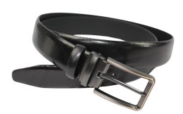 Pasek Męski PAS-MAX (PL) Skórzany ZAOKRĄGLONY Z Połyskiem Gładki Klamra Nowoczesna Skóra Licowa 30 mm CZARNY