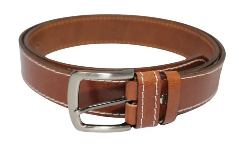 Pasek Męski Skórzany PAS-MAX (PL) Skóra Licowa 40 mm BRĄZOWY SZYTY CIENKĄ BIAŁĄ NITKĄ