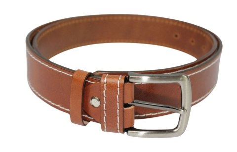 Pasek Męski Skórzany PAS-MAX (PL) Skóra Licowa 40 mm BRĄZOWY SZYTY CIENKĄ BIAŁĄ NITKĄ