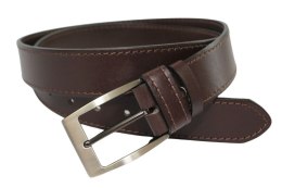 Pasek Męski Skórzany PAS-MAX (PL) Skóra Licowa 40 mm CZEKOLADOWY SZYTY CIENKĄ CZEKOLADOWĄ NITKĄ